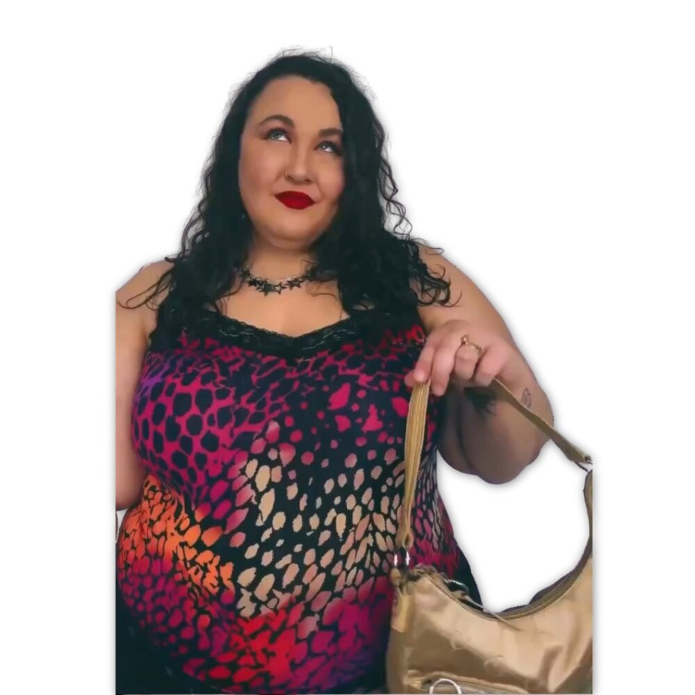 Vintage Fashion Bug Animal Print Lace Trim Cami